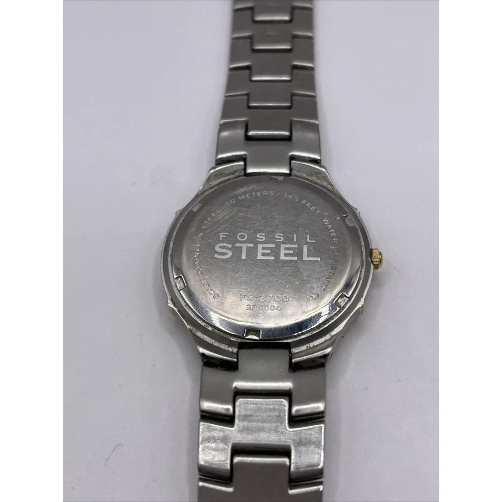 Fossil Steel Men's Watch  FS-2700 Stainless‎ Two Tone Band- New Battery